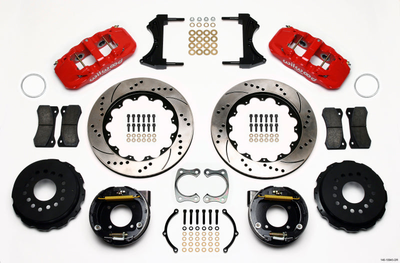 Wilwood AERO4 Rear P-Brake Kit 14.00in Drilled Red Chevy 12 Bolt w/ C-Clips Big Brake Kits Wilwood