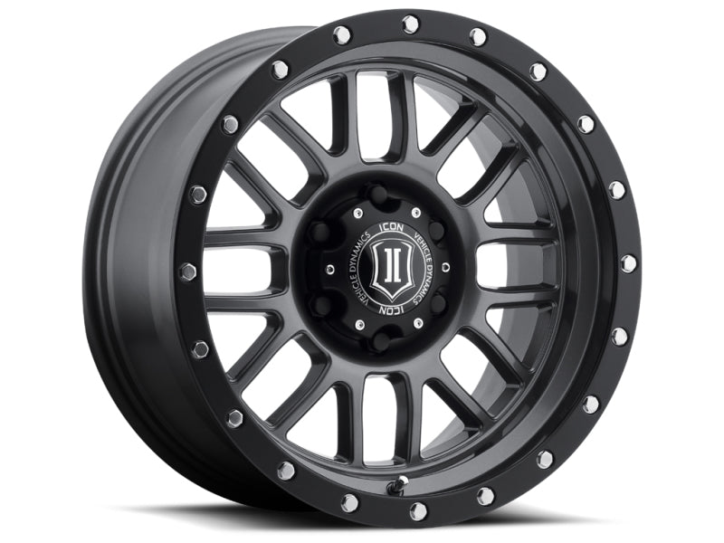 ICON Alpha 17x8.5 5x5 0mm Offset 4.75in BS 71.5mm Bore Gun Metal Wheel Wheels - Cast ICON