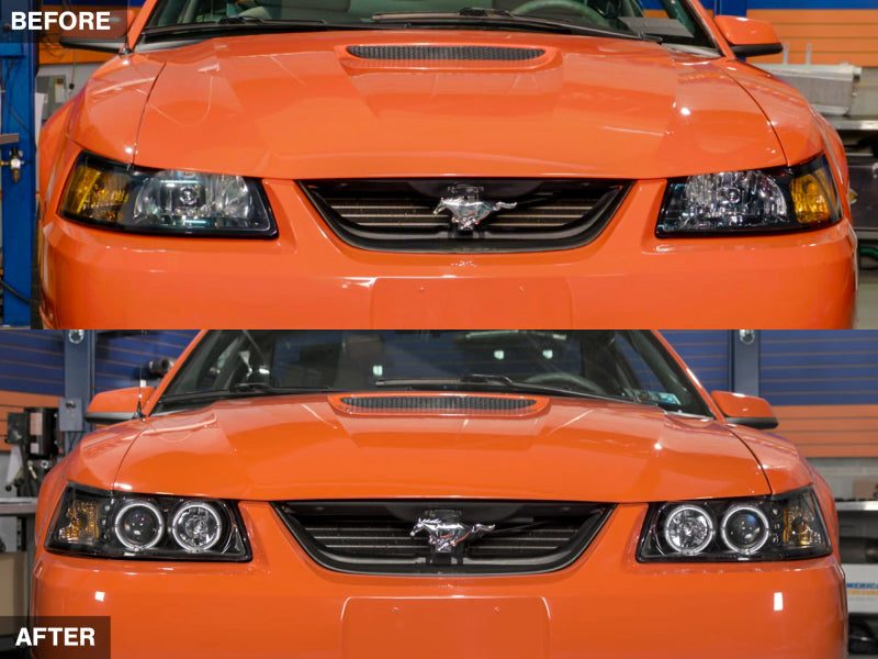 Raxiom 99-04 Ford Mustang Dual LED Halo Projector Headlights- Black Housing (Clear Lens) Headlights Raxiom