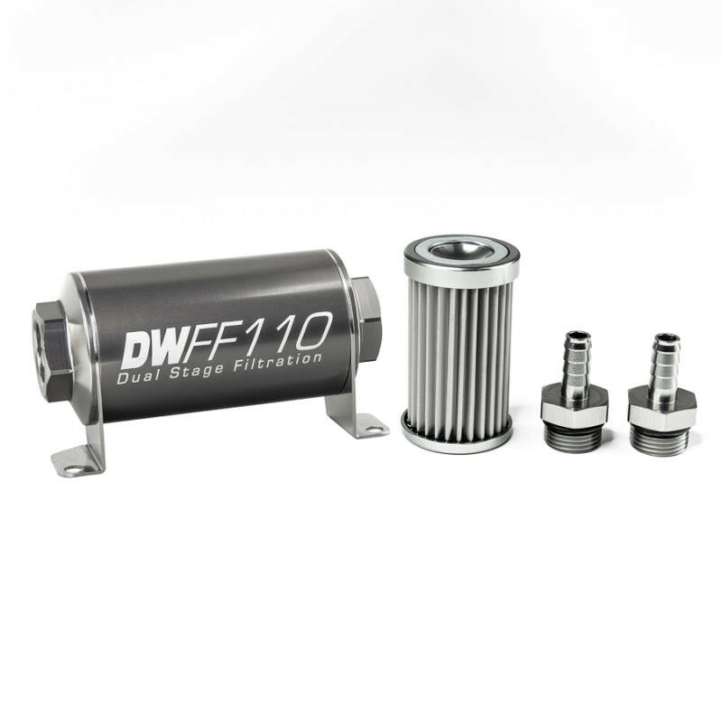 DeatschWerks Stainless Steel 3/8in 5 Micron Universal Inline Fuel Filter Housing Kit (110mm) Fuel Filters DeatschWerks