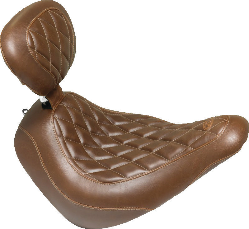 Mustang 18-21 Harley Low Rider, Sport Glide Wide Tripper Solo Seat w/Driver Backrest Diamond - Brown Solo Motorcycle Seats Mustang Motorcycle