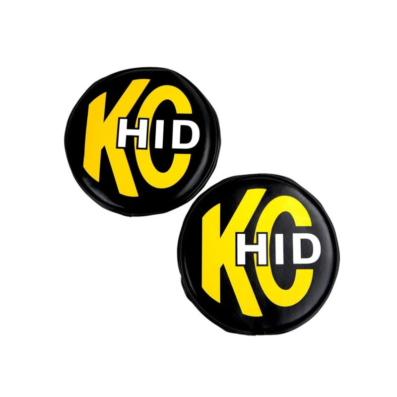 KC HiLiTES 8in. Round Soft Cover HID (Pair) - Black w/Yellow Brushed KC Logo Light Covers and Guards KC HiLiTES
