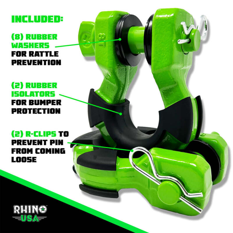 Rhino USA 8T Super Shackle 2-Pack (Green) Shackle Kits Rhino USA