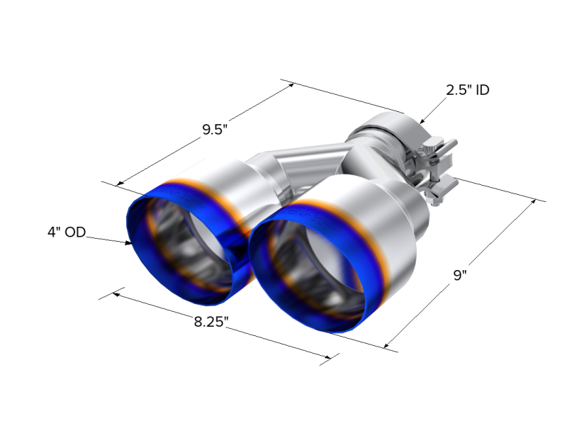 MBRP Burnt End Tip 2.5 ID Dual 4 OD Out 9.55 length Single wall 304 Stainless Steel Pass Side Tail Pipes MBRP