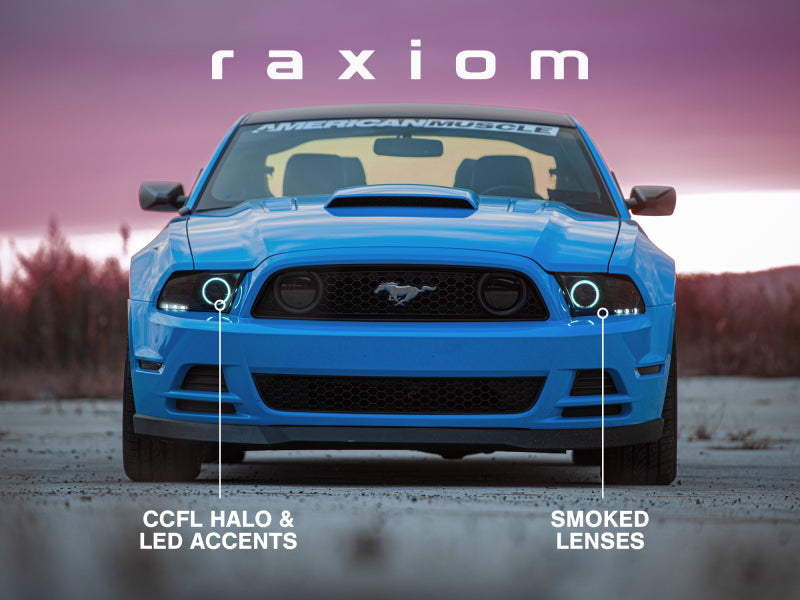 Raxiom 13-14 Ford Mustang w/ Factory HIDLED Halo Projector Headlights- Black Housing (Smoked Lens) Headlights Raxiom