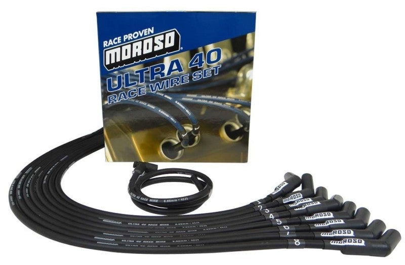 Moroso Chevrolet Small Block Ignition Wire Set - Ultra 40 - Unsleeved - HEI - 135 Degree - Black Spark Plug Wire Sets Moroso