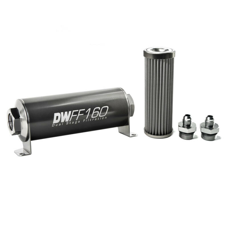 DeatschWerks Stainless Steel 6AN 40 Micron Universal Inline Fuel Filter Housing Kit (160mm) Fuel Filters DeatschWerks