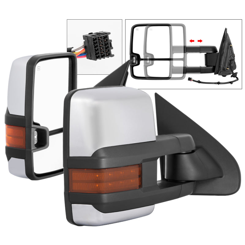 xTune Chevy Silverado 14-16 Heated Amber LED Signal Mirror Chrome MIR-CSIL14S-G3C-PWH-AM-SET Side Mirrors SPYDER