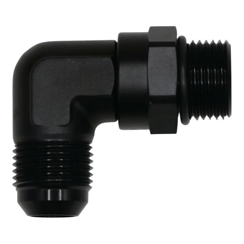 DeatschWerks 10AN ORB Male Swivel to 10AN Male Flare 90-Degree Fitting - Anodized Matte Black Fittings DeatschWerks