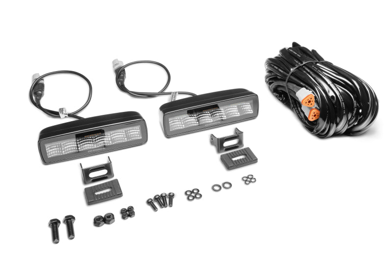 Go Rhino Xplor Blackout Combo Series Sixline LED Flood Lights w/Amber (Surface Mount) - Blk (Pair) Light Bars & Cubes Go Rhino