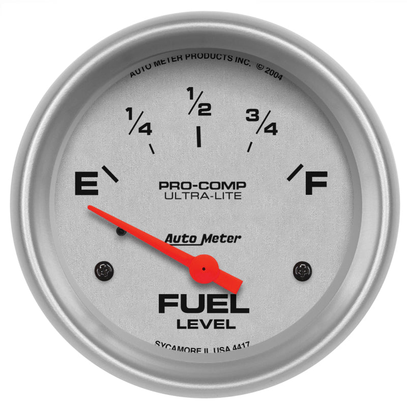 AutoMeter Gauge Fuel Level 2-5/8in. 0 Ohm(e) to 30 Ohm(f) Elec Ultra-Lite Gauges AutoMeter