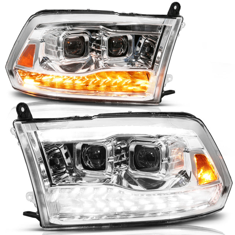 ANZO 09-19 Dodge RAM 1500 / 10-18 2500/3500 LED Proj Headlights SeqSig Chrome - Pair Headlights ANZO