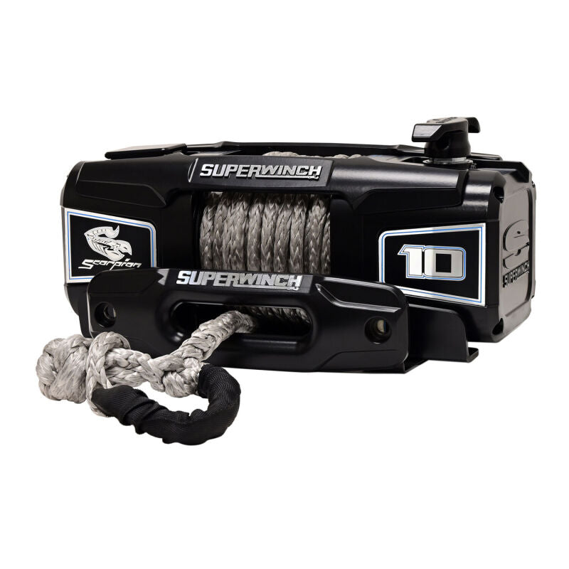 Superwinch 10000 LBS 12V DC 3/8in x 54ft Synthetic Rope Scorpion 10000SR Winch - Black Powdercoat Winches Superwinch