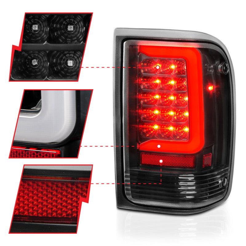 ANZO 1993-1997 Ford Ranger LED Tail Lights w/ Light Bar Black Housing Clear Lens Tail Lights ANZO