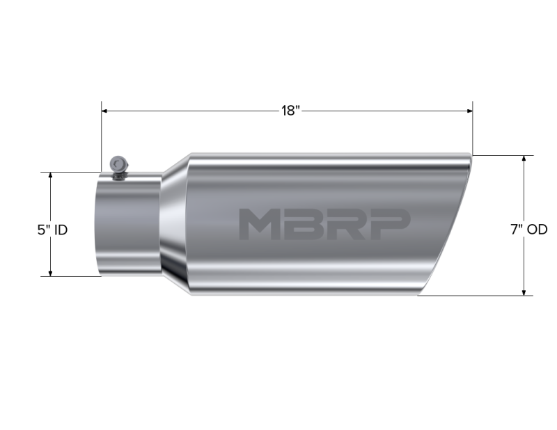 MBRP Universal Tip 7in O.D. Rolled End 5in inlet 18in length - T304 (SINGLE TIP) Steel Tubing MBRP