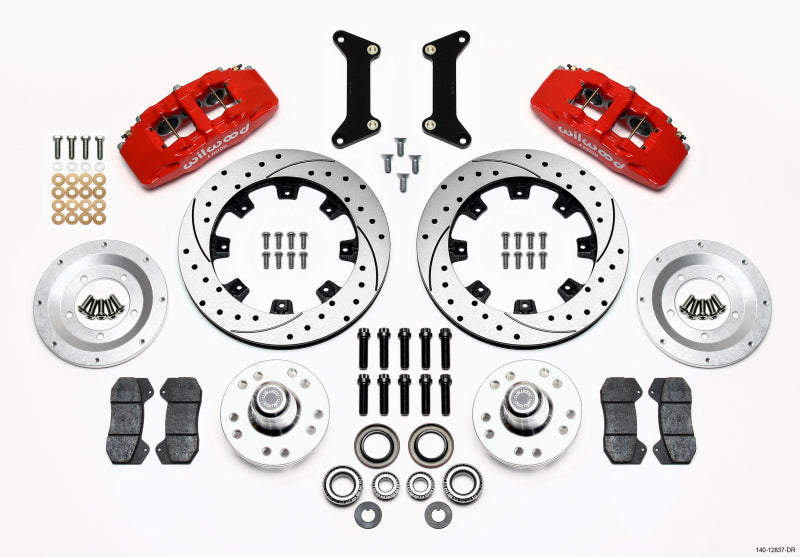Wilwood Dynapro 6 Front Hub Kit 12.19in Drilled Red 79-87 GM G Body Big Brake Kits Wilwood