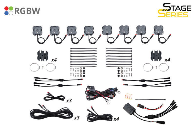 Diode Dynamics Stage Series SXS Rock Light Installer Kit - RGBW M8 (8-pack) Light Accessories and Wiring Diode Dynamics