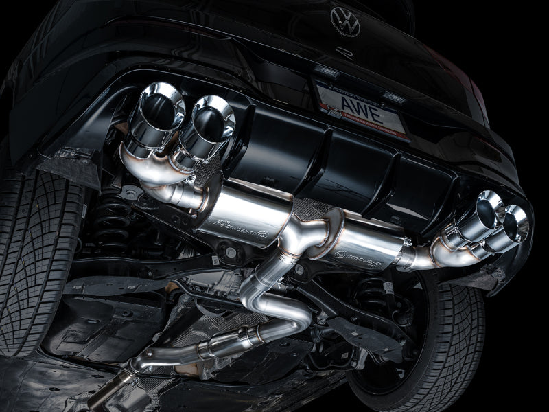 AWE MK8 Volkswagen Golf R 3in Touring Edition Quad Exhaust - Chrome Silver Tips Catback AWE Tuning