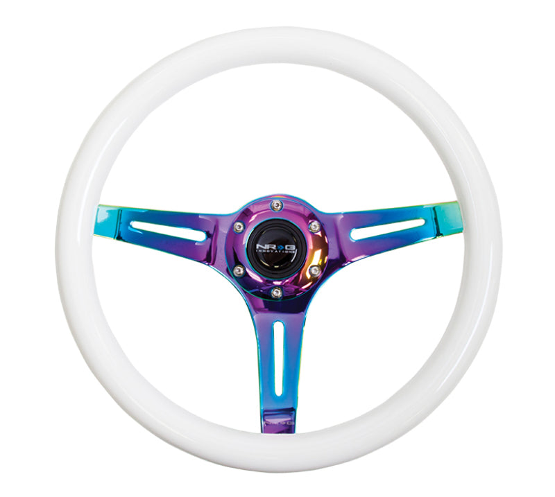 NRG Classic Wood Grain Steering Wheel (350mm) Glow-N-The-Dark Green Grip w/Neochrome 3-Spoke Center Steering Wheels NRG