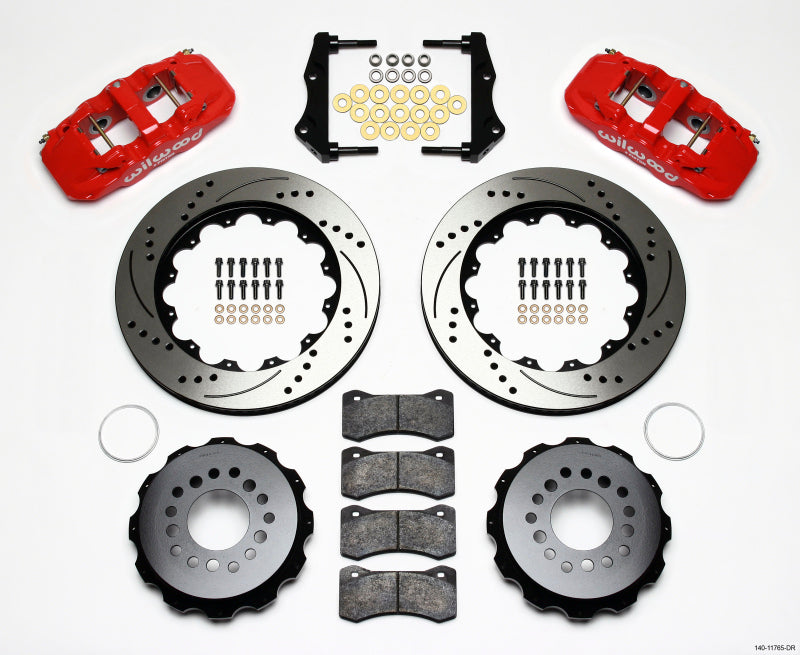 Wilwood AERO4 Rear Kit 14.25in Drilled Red 2006-10 Magnum/Challenger/Charger/300C Big Brake Kits Wilwood