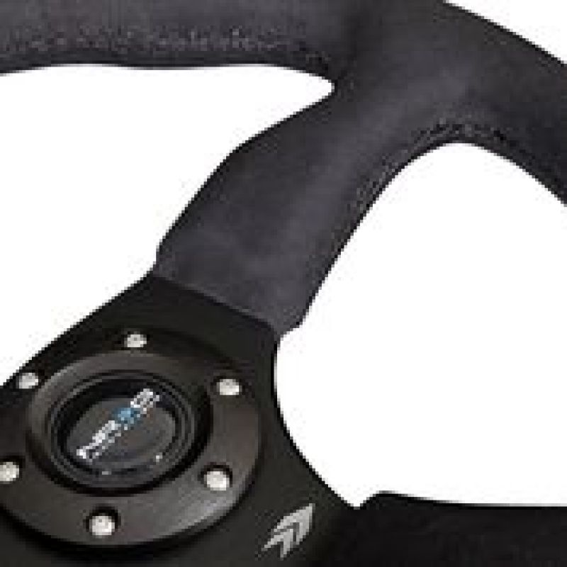 NRG Reinforced Steering Wheel (350mm / 2.5in. Deep)Blk Alcantara Comfort Grip w/4mm Matte Blk Spokes Steering Wheels NRG