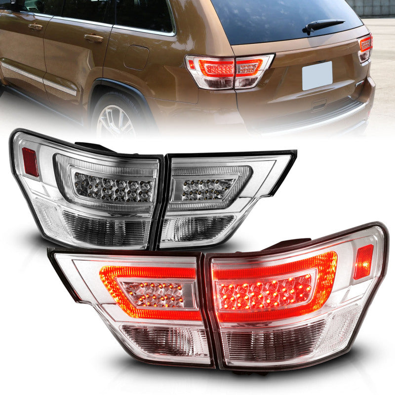 ANZO 11-13 Jeep Grand Cherokee LED Taillights w/ Lightbar Chrome Housing/Clear Lens 4pcs Tail Lights ANZO