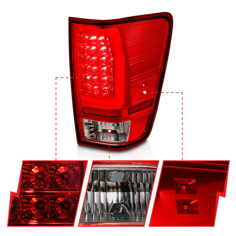 ANZO 04-15 Nissan Titan Full LED Taillights Chrome Housing Red/Clear Lens Tail Lights ANZO