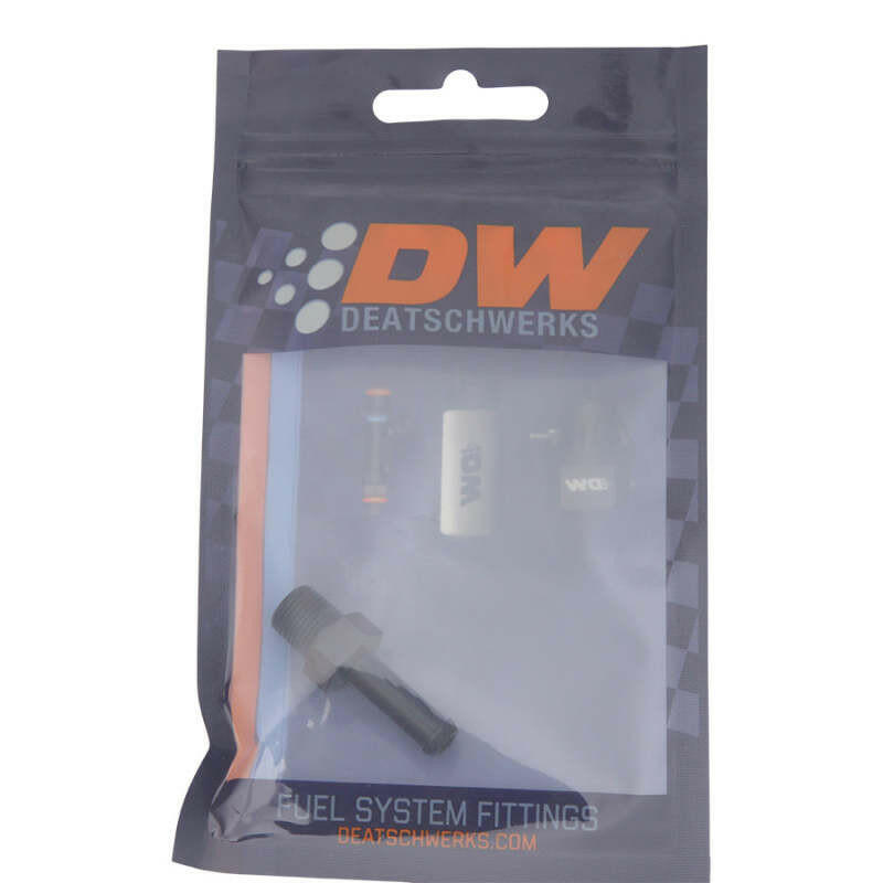 DeatschWerks 1/8in NPT Male Thread 1/4in Hose Barb - Anodized Matte Black Fittings DeatschWerks