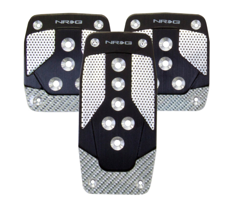 NRG Aluminum Sport Pedal M/T - Black w/Silver Carbon Pedal Covers NRG