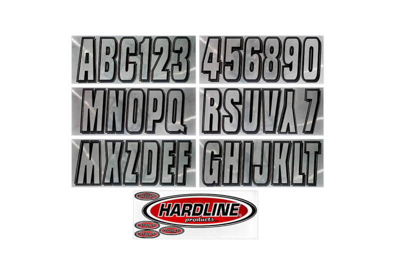 Hardline Boat Lettering Registration Kit 3 in. - 320 Chrome/Black Stickers/Decals/Banners Hardline