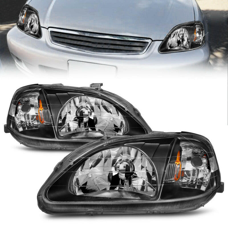 ANZO 1999-2000 Honda Civic Crystal Headlights Black Headlights ANZO