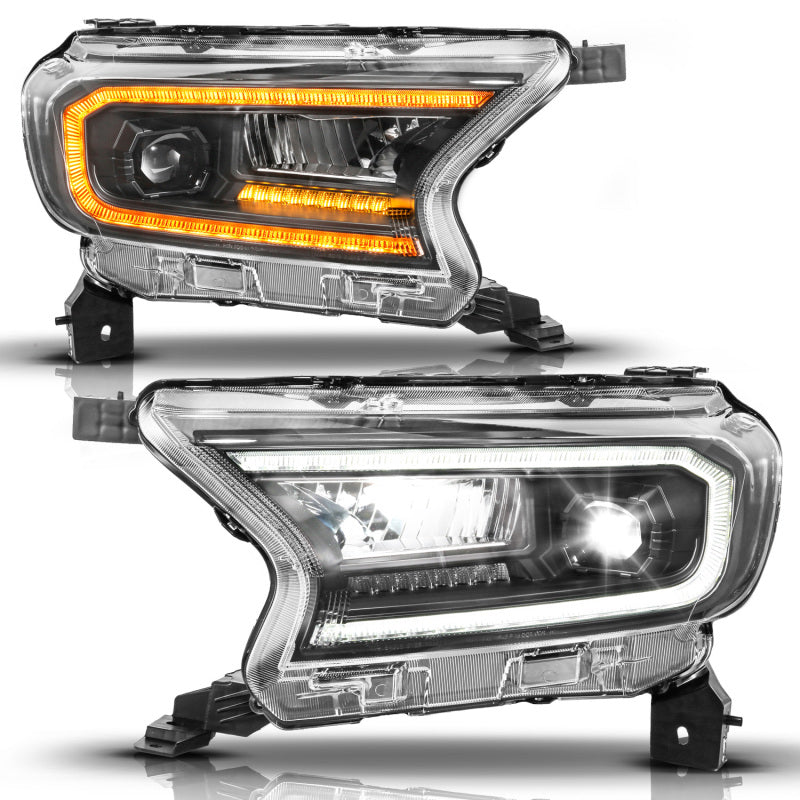 ANZO 19-23 Ford Ranger (Factory Halogen Model) Full LED Proj Headlights Init/DRL/SeqSig Black - Pair Headlights ANZO