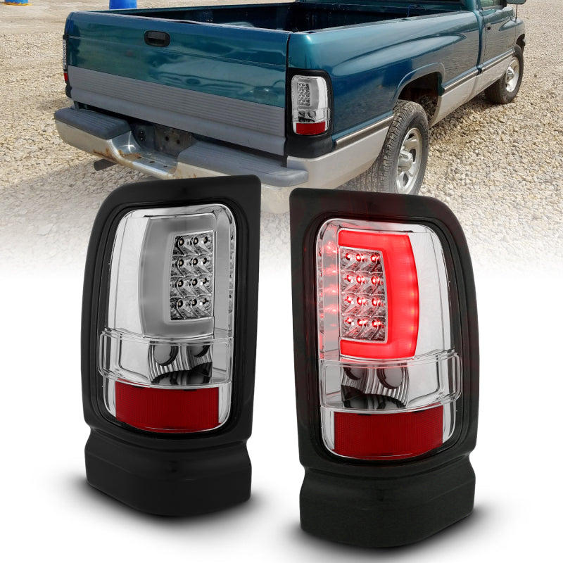 ANZO 1994-2001 Dodge Ram 1500 LED Taillights Plank Style Chrome w/ Clear Lens Tail Lights ANZO