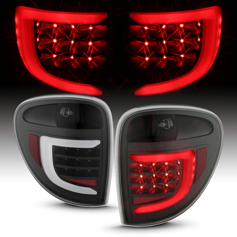 ANZO 2004-2007 Dodge Grand Caravan LED Tail Lights w/ Light Bar Black Housing Clear Lens Tail Lights ANZO
