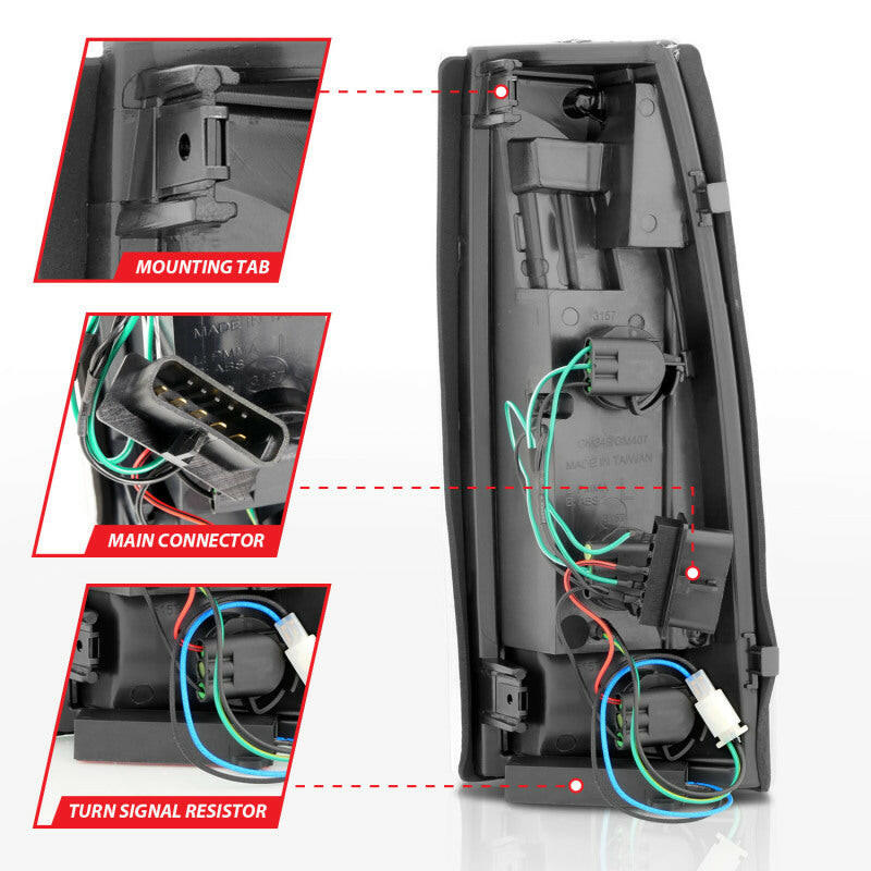 ANZO 1999-2000 Cadillac Escalade LED Taillights Black Housing Clear Lens Pair Tail Lights ANZO