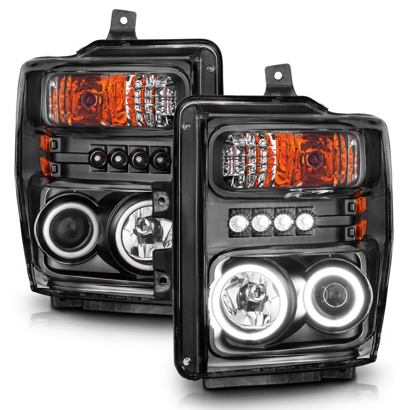 ANZO 2008-2010 Ford F-250 Projector Headlights w/ Halo Black (CCFL) Headlights ANZO