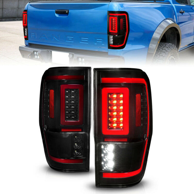 ANZO 19-22 Ford Ranger Full LED Taillights w/ Lightbar Sequential Signal Black Housing/Smoke Lens Tail Lights ANZO