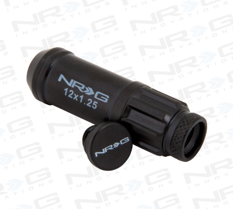 NRG 700 Series M12 X 1.25 Steel Lug Nut w/Dust Cap Cover Set 21 Pc w/Locks & Lock Socket - Black Lug Nuts NRG