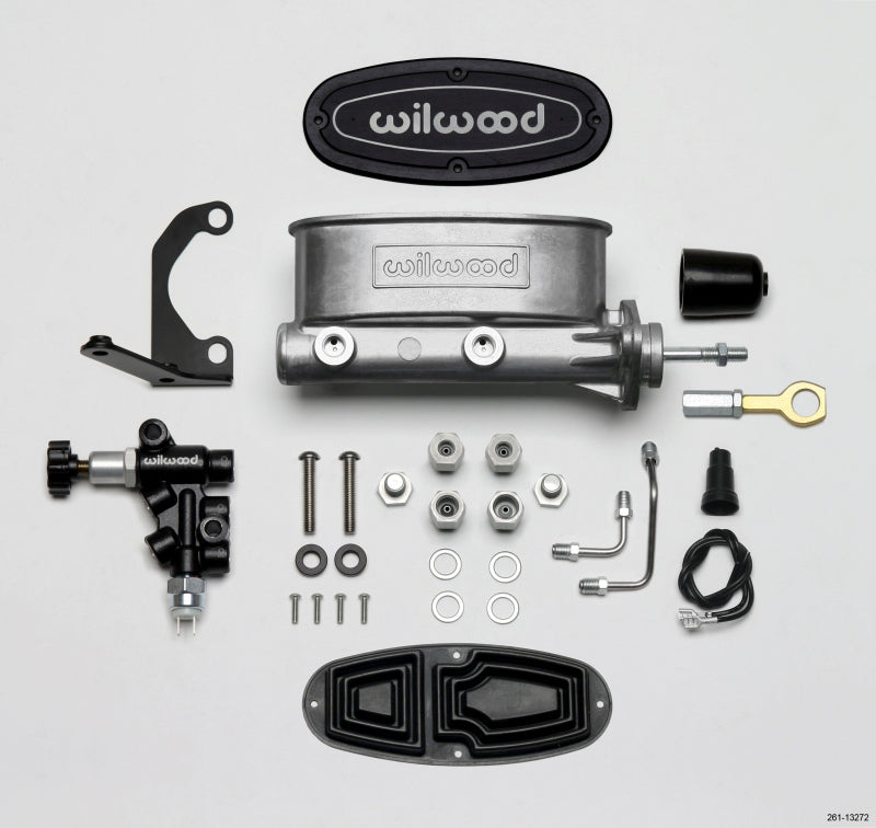 Wilwood HV Tandem M/C Kit w L/H Bracket & Prop Valve - 7/8in Bore-W/Pushrod - Early Mustang Brake Master Cylinder Wilwood