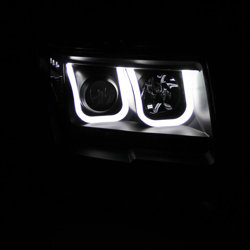 ANZO 2009-2014 Ford F-150 Projector Headlights w/ U-Bar Black Headlights ANZO