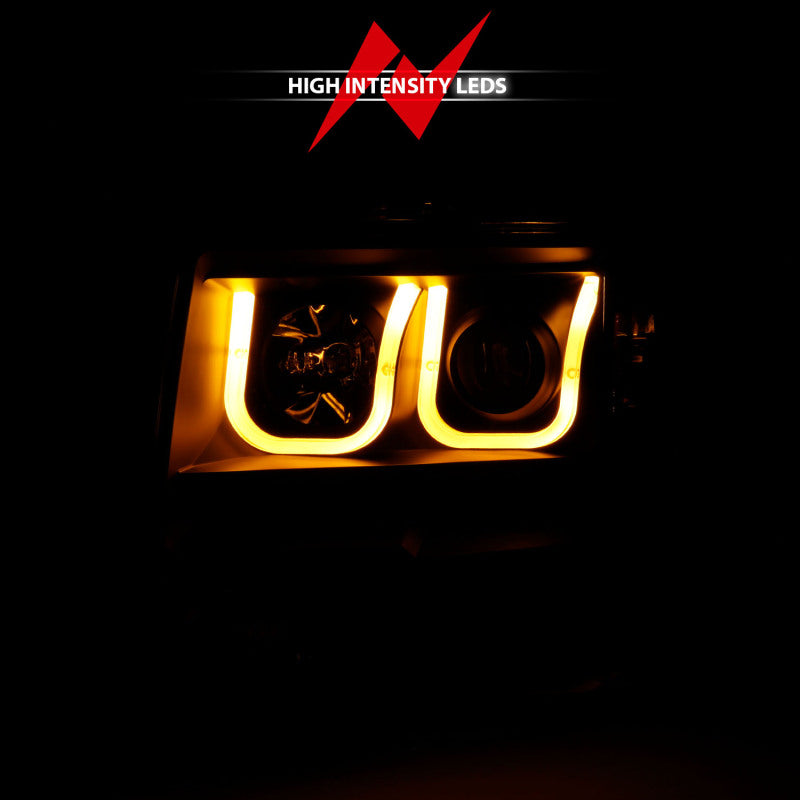 ANZO 2009-2014 Ford F-150 Projector Headlights w/ U-Bar Switchback Black w/ Amber Headlights ANZO