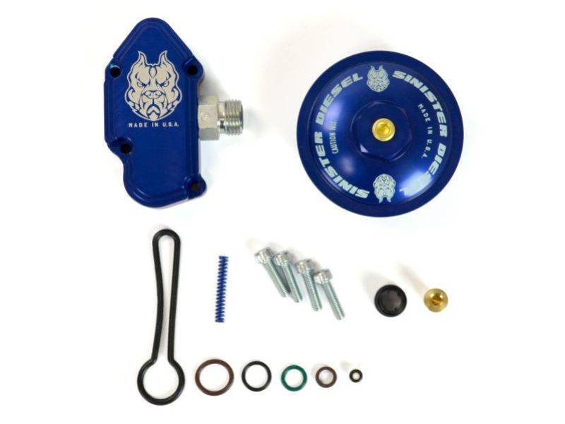 Sinister Diesel 03-07 Ford Powerstroke 6.0L Blue Spring Kit w/ Billet Spring Housing/Fuel Filter Cap Fuel Pressure Regulators Sinister Diesel