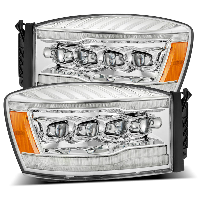 AlphaRex 06-08 Dodge Ram 1500HD NOVA LED Proj Headlights Plank Style Blk w/Seq Signal/DRL/Amber LED Headlights AlphaRex