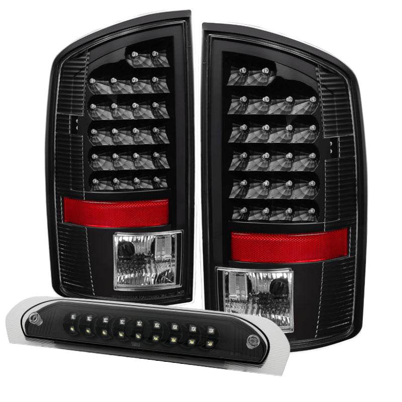 xTune Dodge Ram 07-08 1500 LED Tail Lights w/ LED 3rd Brake Lamps- Black ALT-JH-DR07-LED-SET-BK Tail Lights SPYDER