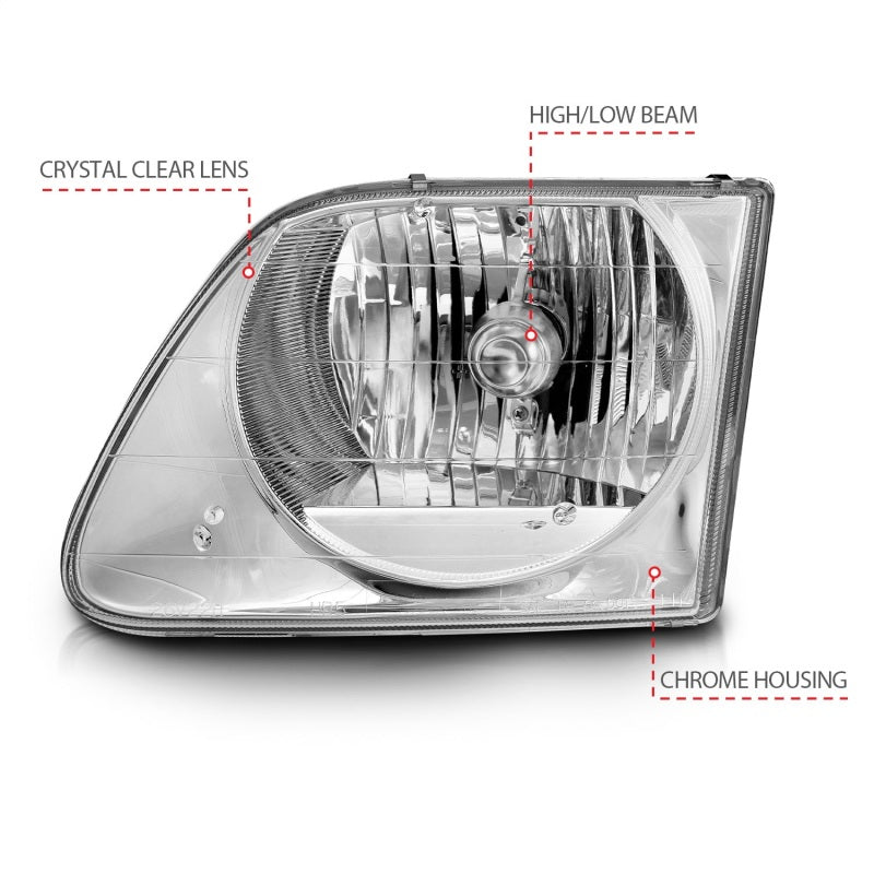ANZO 1997-2003 Ford F-150 Crystal Headlights Chrome Headlights ANZO