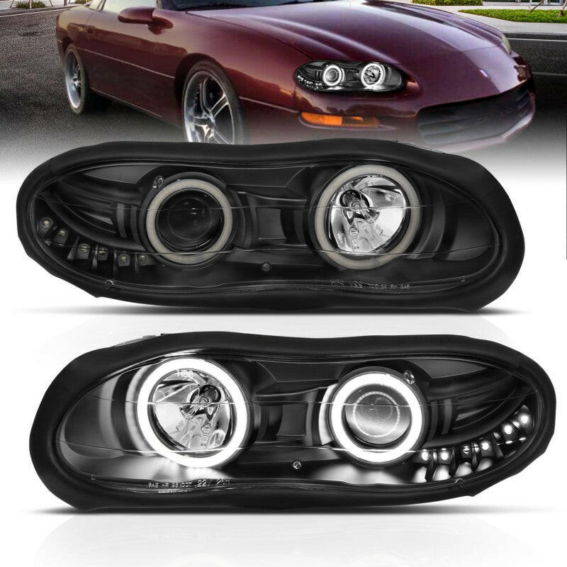 ANZO 1998-2002 Chevrolet Camaro Projector Headlights w/ Halo Black Headlights ANZO