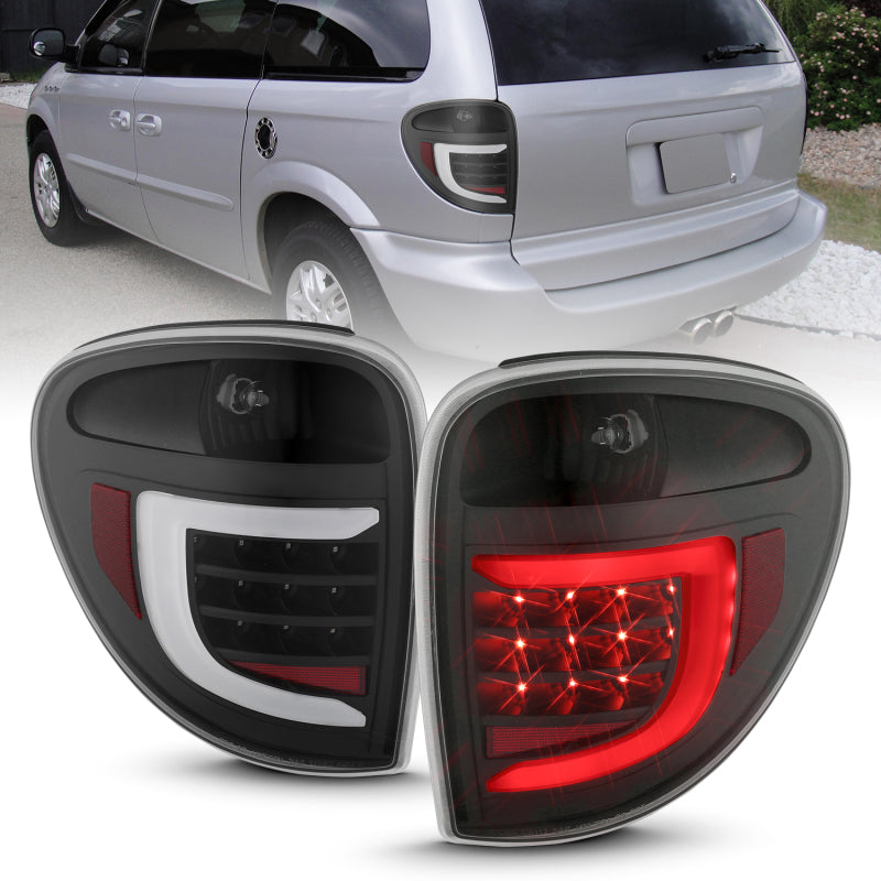 ANZO 2004-2007 Dodge Grand Caravan LED Tail Lights w/ Light Bar Black Housing Clear Lens Tail Lights ANZO