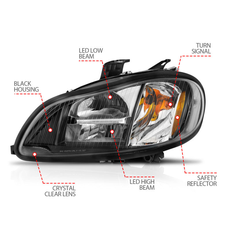 ANZO 2002-2014 Freightliner M2 LED Crystal Headlights Black Housing w/ Clear Lens (Pair) Headlights ANZO