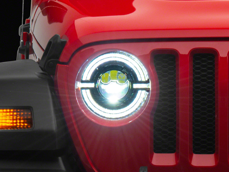 Raxiom 18-23 Jeep Wrangler JL Axial Series 9-In LED Angel Eye Headlights- Blk Housing (Clear Lens) Headlights Raxiom