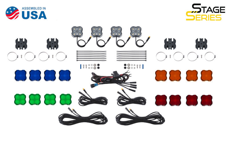 Diode Dynamics Stage Series SXS Rock Light Installer Kit - RGBW M8 w/Controller (4-pack) Light Accessories and Wiring Diode Dynamics